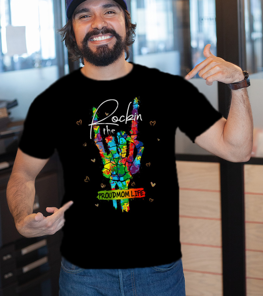 Rockin The Proud Mom Life Colorful Peace Sign Hearts T-Shirt
