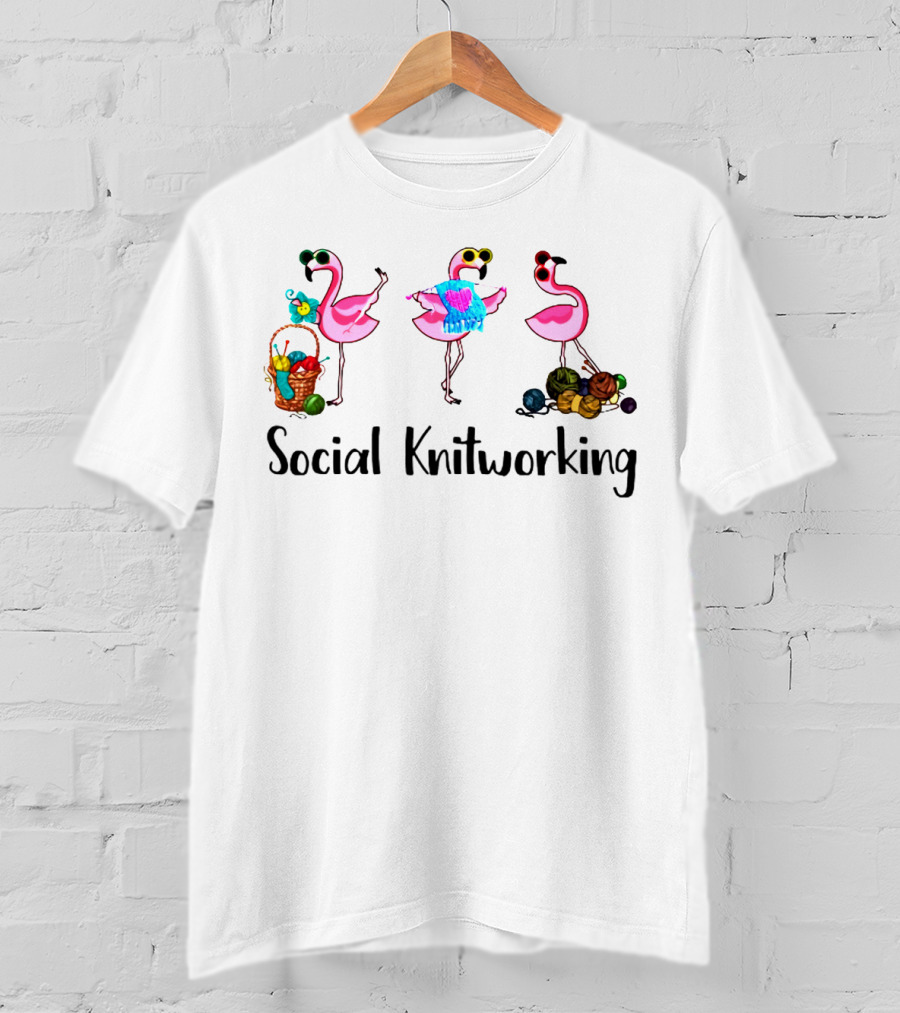 Flamingo Social Knitworking Gathering With Yarn And Fun Activities T-Shirt