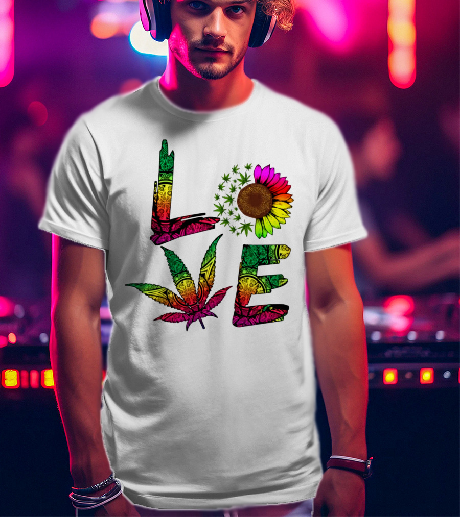 LOVE Weed Sunflower Leaf Rasta T-Shirt