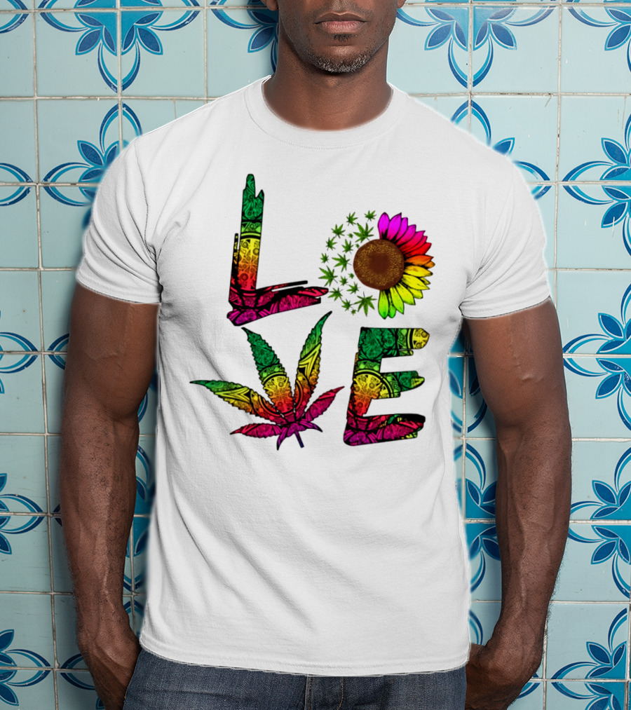 LOVE Weed Sunflower Leaf Rasta T-Shirt
