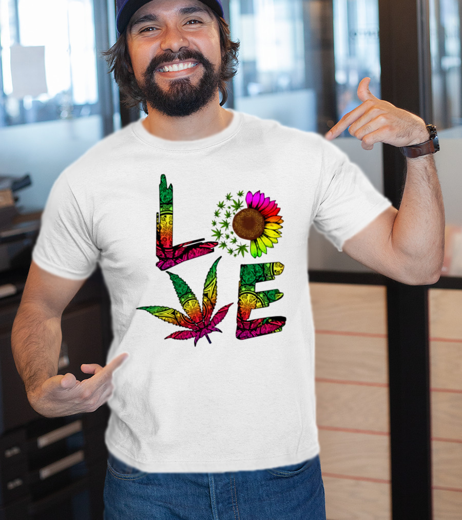 LOVE Weed Sunflower Leaf Rasta T-Shirt