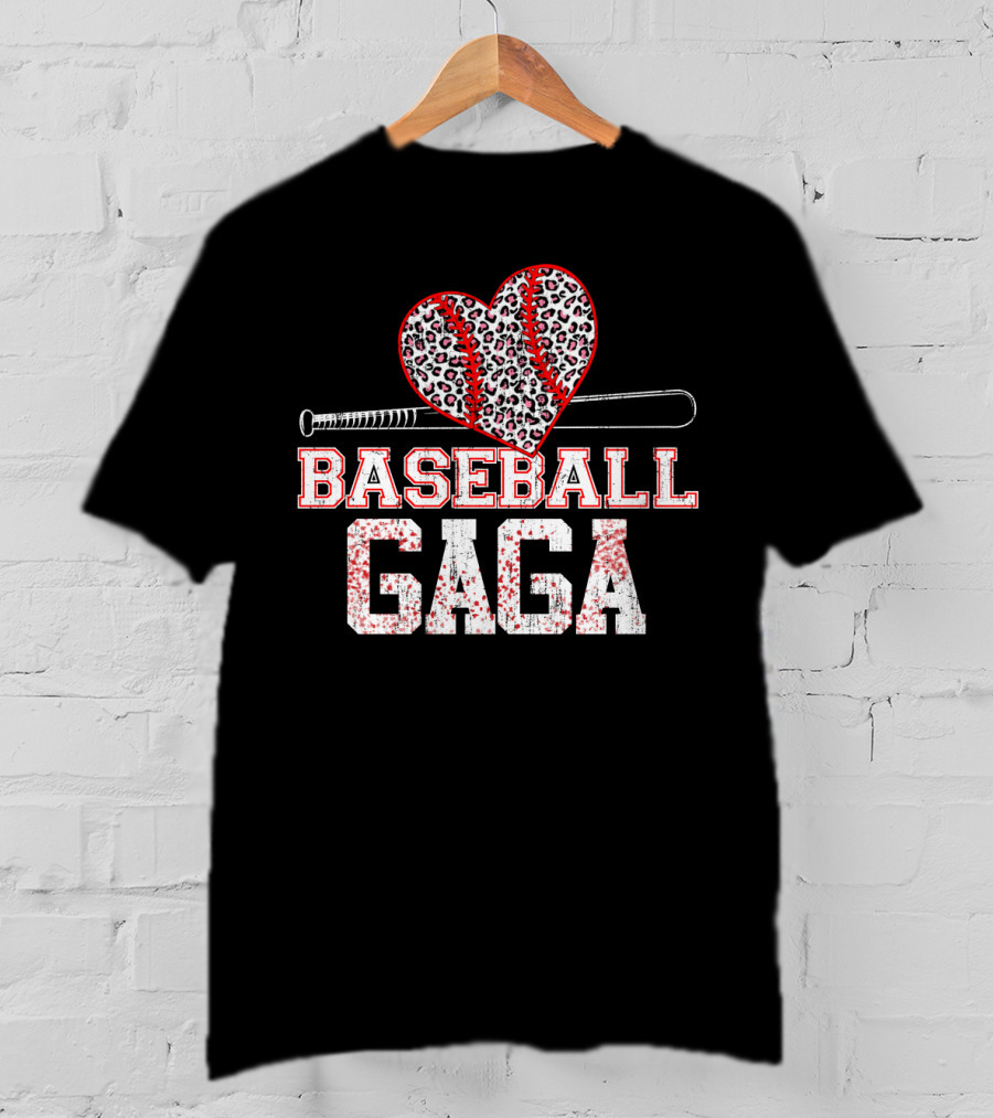 Baseball Gaga Leopard Heart Bat T-Shirt