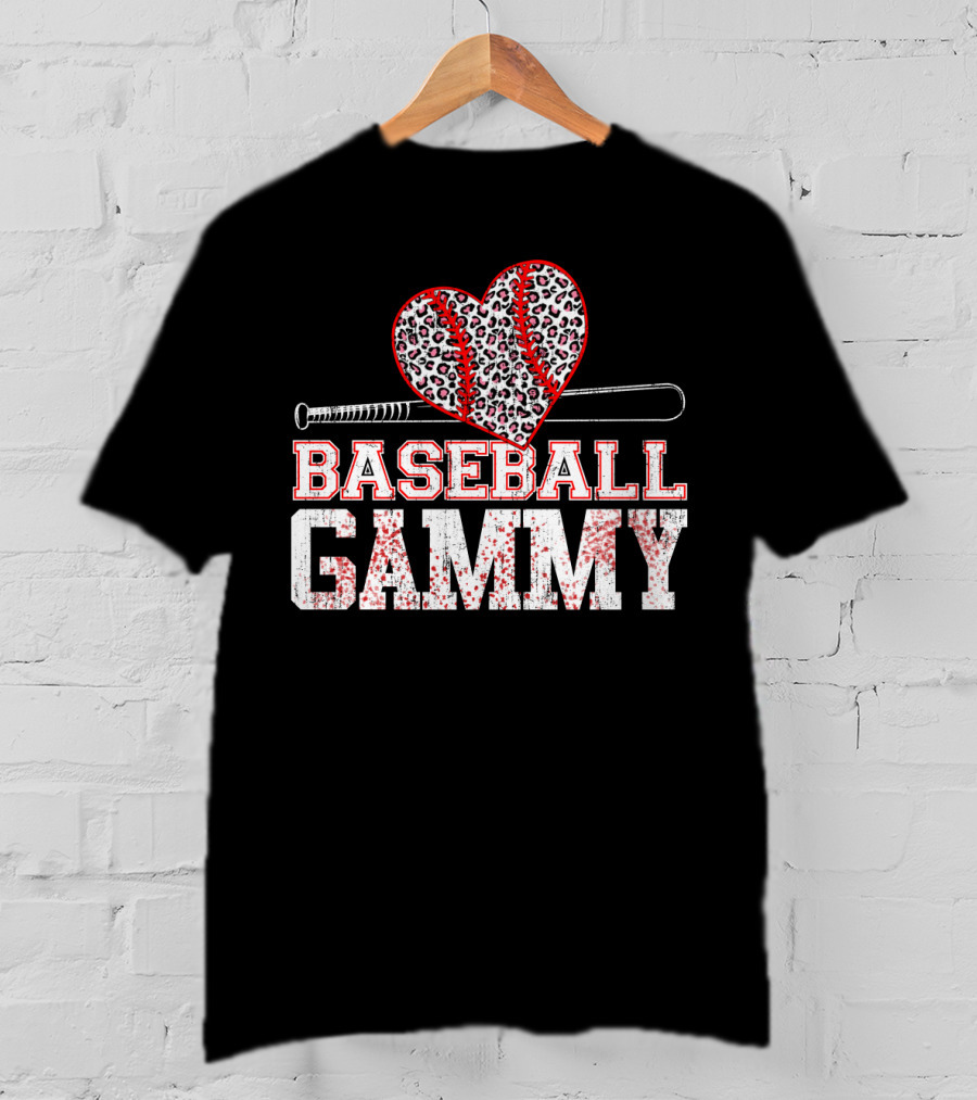 Baseball Gammy Leopard Heart Bat T-Shirt