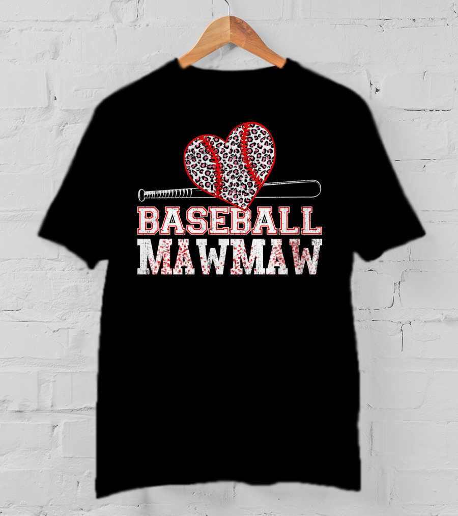 Baseball Mawmaw Leopard Print Heart With Bat T-Shirt