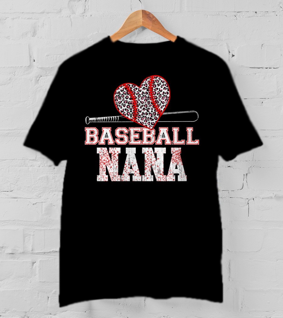 Baseball Nana Leopard Heart Bat T-Shirt