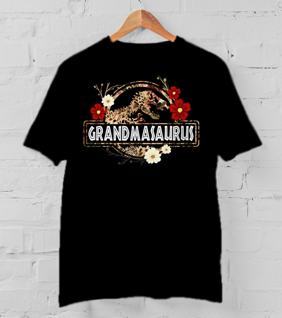 Grandmasaurus Dinosaur Funny Saurus With Floral Accents T-Shirt