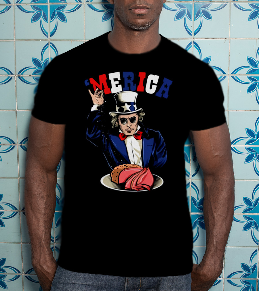 'Merica Uncle Sam Rock And Roll Patriotic Tacos Pizza T-Shirt