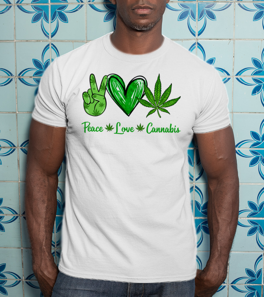 Peace Love Cannabis Green Symbols T-Shirt