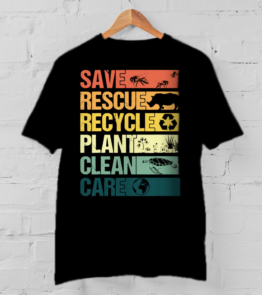 Save Bees Rescue Animals Recycle Plant Clean Care Earth T-Shirt