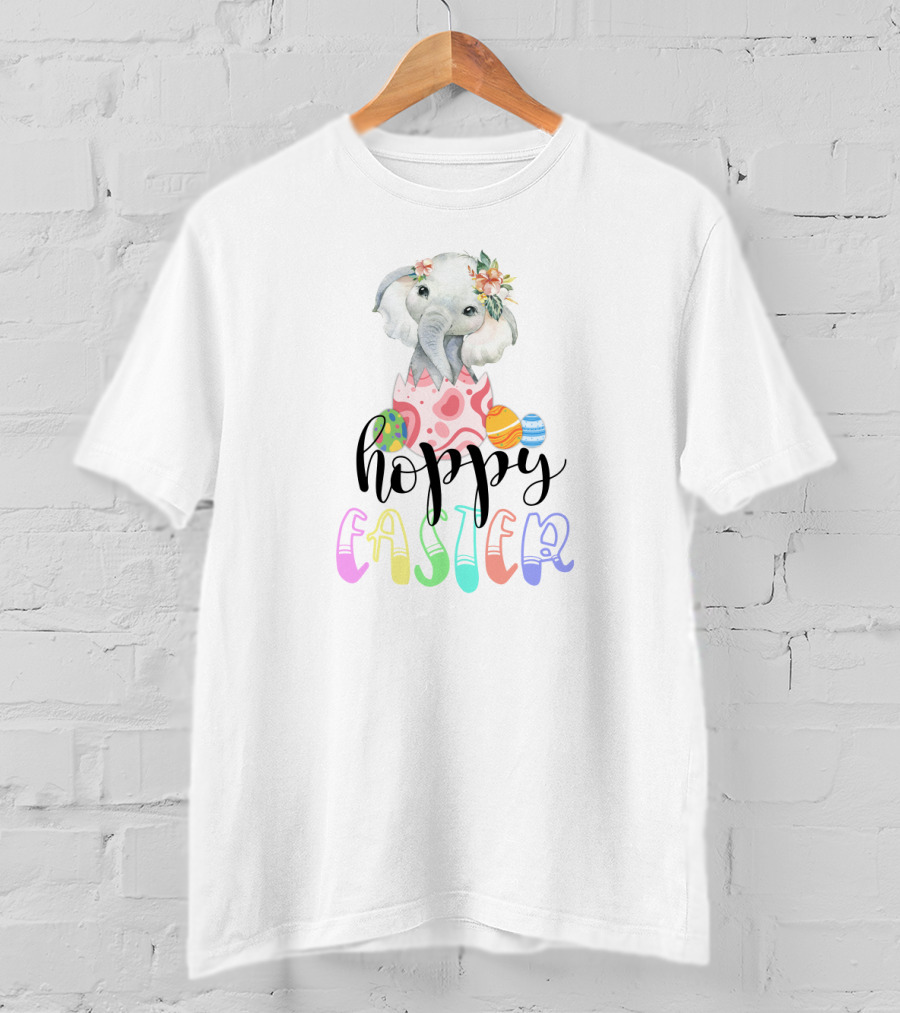 Hoppy Easter Elephant In Egg With Colorful Eggs And Flowers T-Shirt