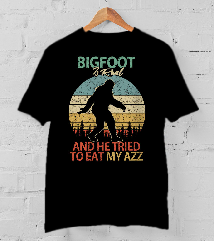 Bigfoot Is Real And He Tried To Eat My AZZ Retro Forest T-Shirt