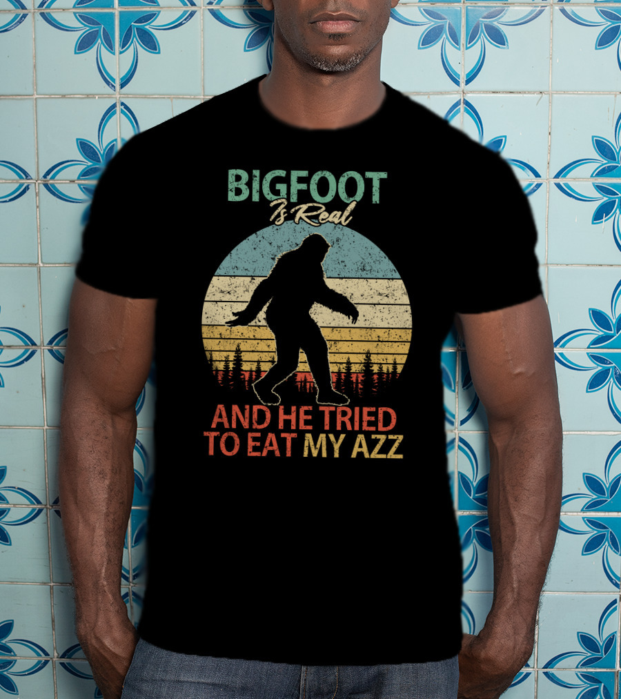 Bigfoot Is Real And He Tried To Eat My AZZ Retro Forest T-Shirt