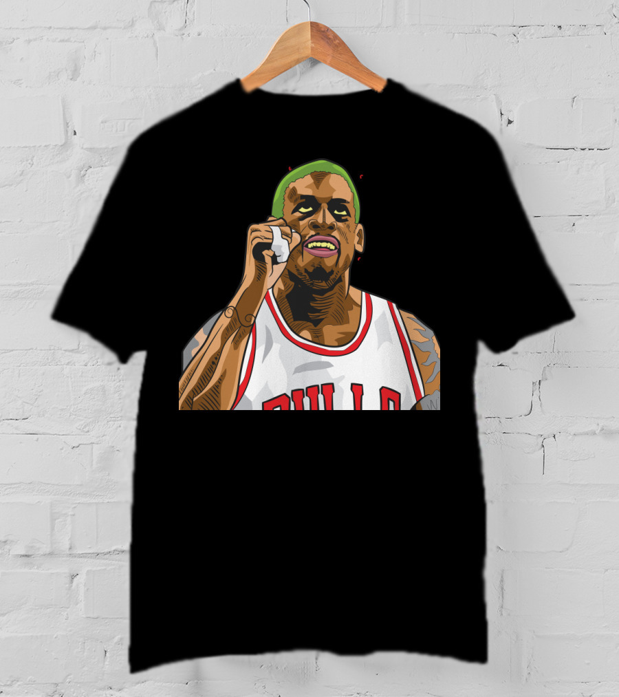 Mitchell And Ness Dennis Rodman Bulls Iconic Green Hair Basketball Legend T-Shirt