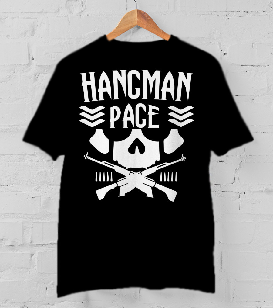 HANGMAN PAGE Skull Crossed Guns Chevrons T-Shirt