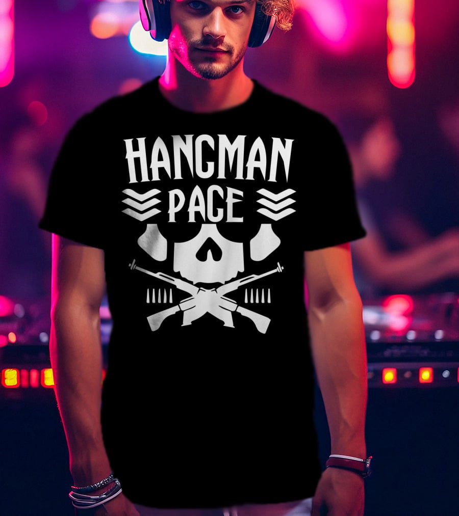 HANGMAN PAGE Skull Crossed Guns Chevrons T-Shirt
