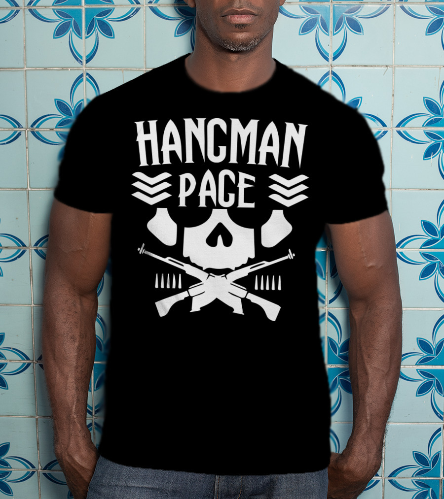 HANGMAN PAGE Skull Crossed Guns Chevrons T-Shirt