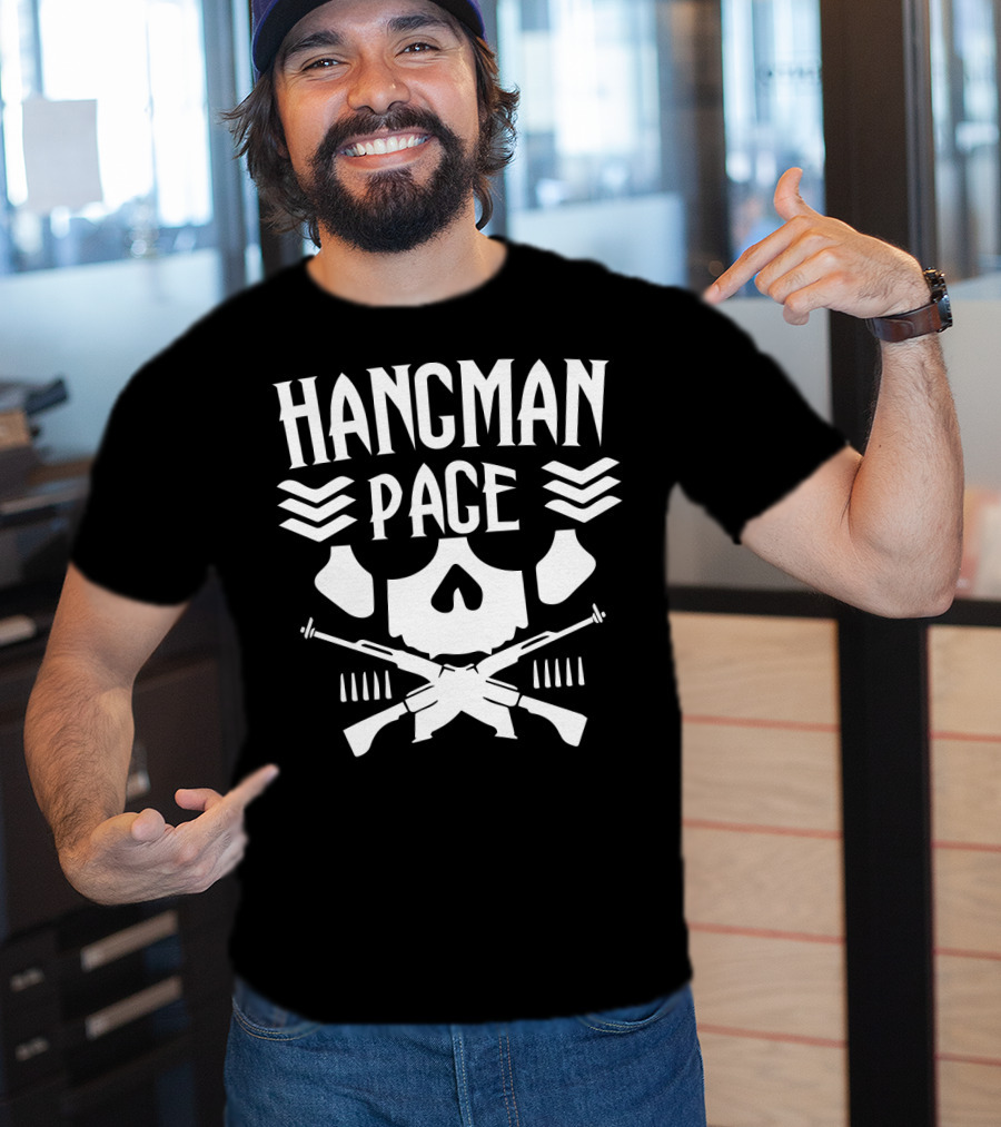HANGMAN PAGE Skull Crossed Guns Chevrons T-Shirt