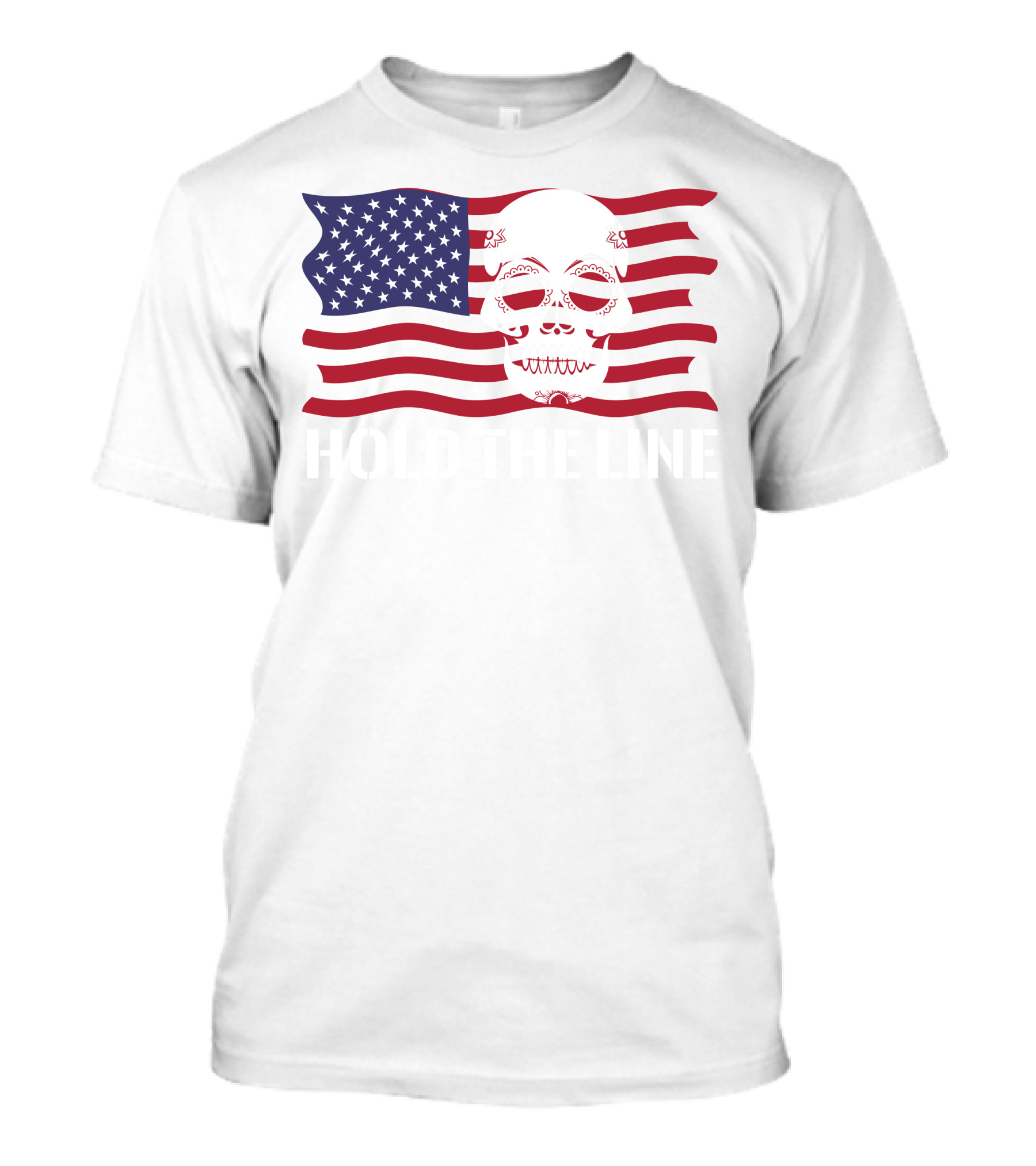 Hold The Line Thin Blue Line Skull USA Flag T-Shirt