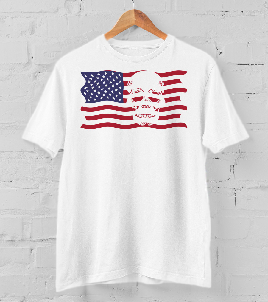 Hold The Line Thin Blue Line Skull USA Flag T-Shirt