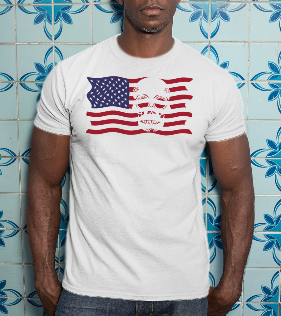 Hold The Line Thin Blue Line Skull USA Flag T-Shirt