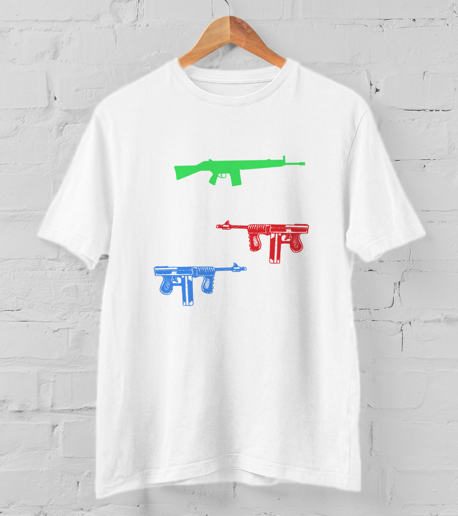 One Gun Two Gun Red Gun Blue Gun Custom Multicolor Firearms T-Shirt