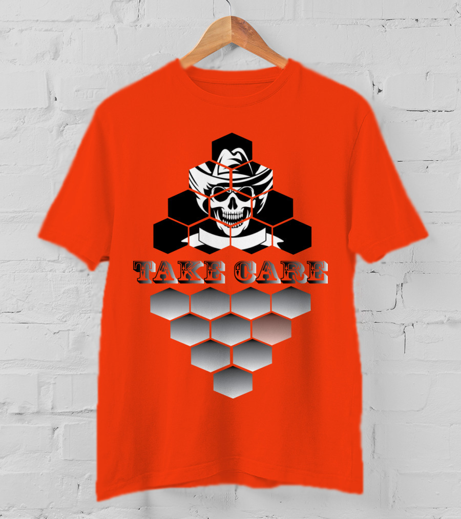 Take Care Hexagonal Cowboy Skull T-Shirt