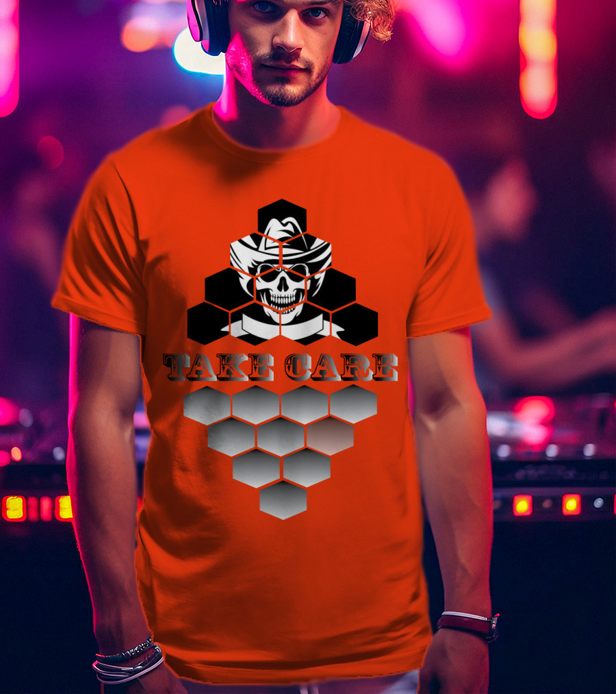 Take Care Hexagonal Cowboy Skull T-Shirt