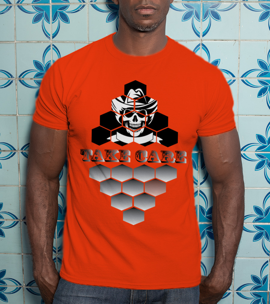 Take Care Hexagonal Cowboy Skull T-Shirt