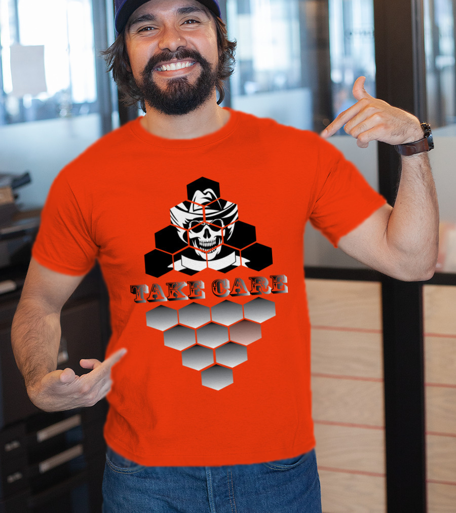 Take Care Hexagonal Cowboy Skull T-Shirt