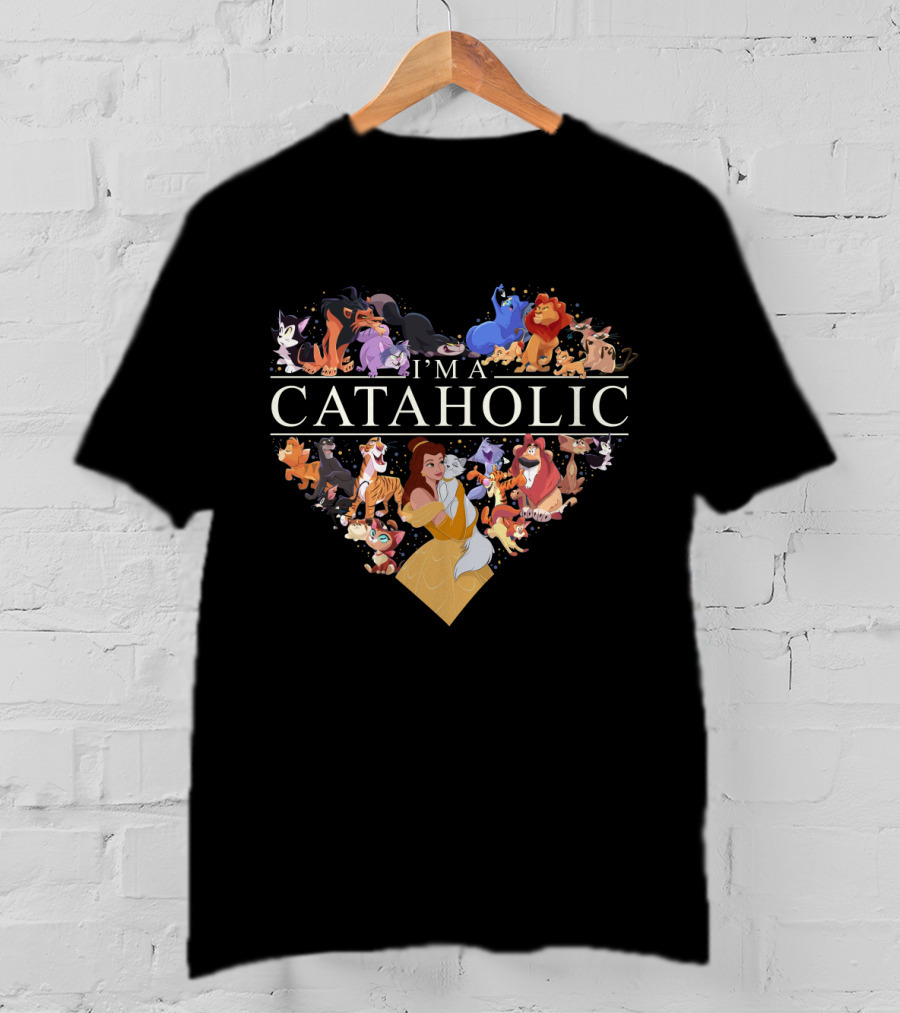I'm A Cataholic With Heartful Disney Cats T-Shirt