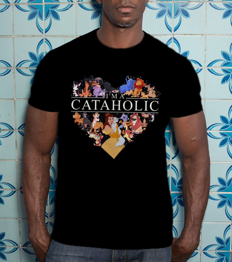 I'm A Cataholic With Heartful Disney Cats T-Shirt