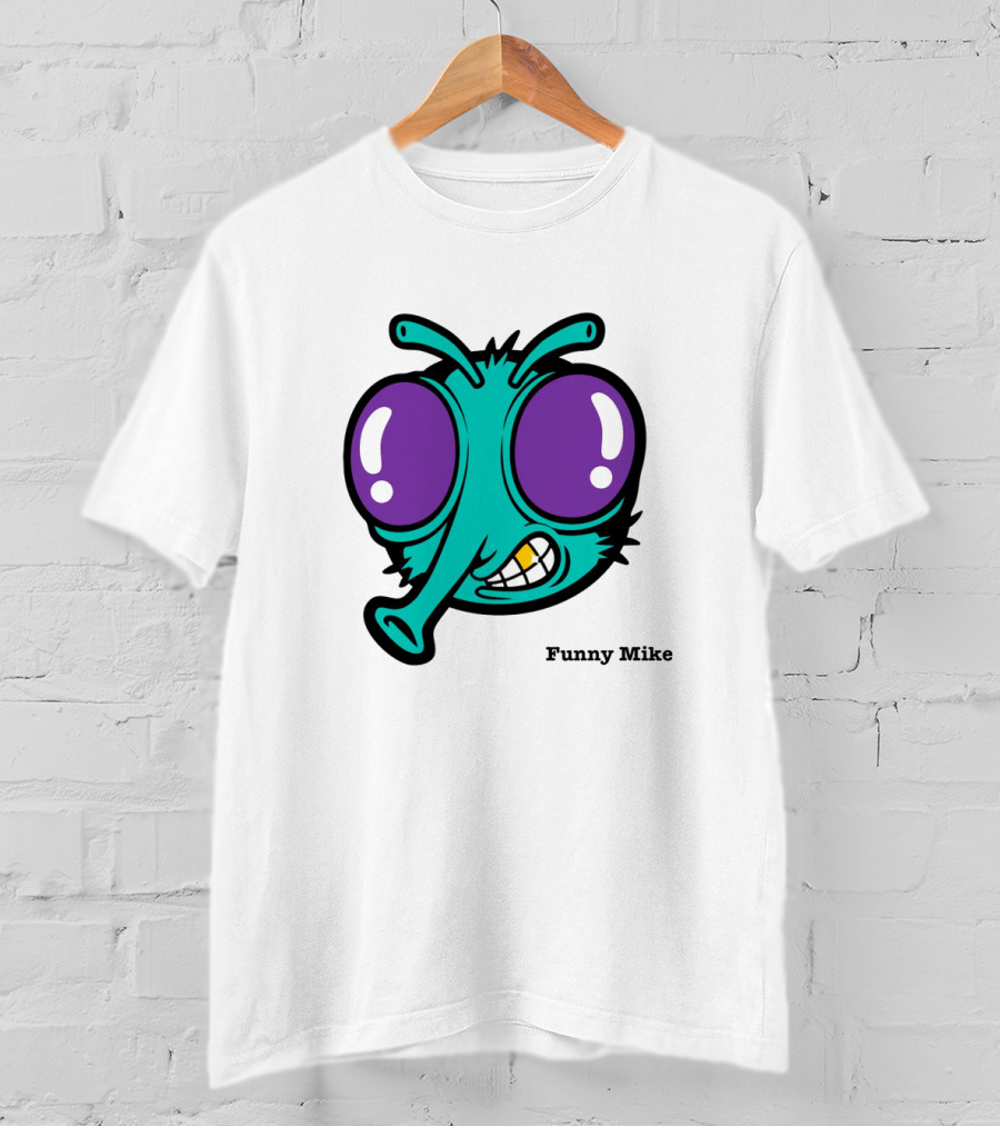 Funny Mike Alien Cartoon Face With Large Purple Eyes And Grinning Expression T-Shirt