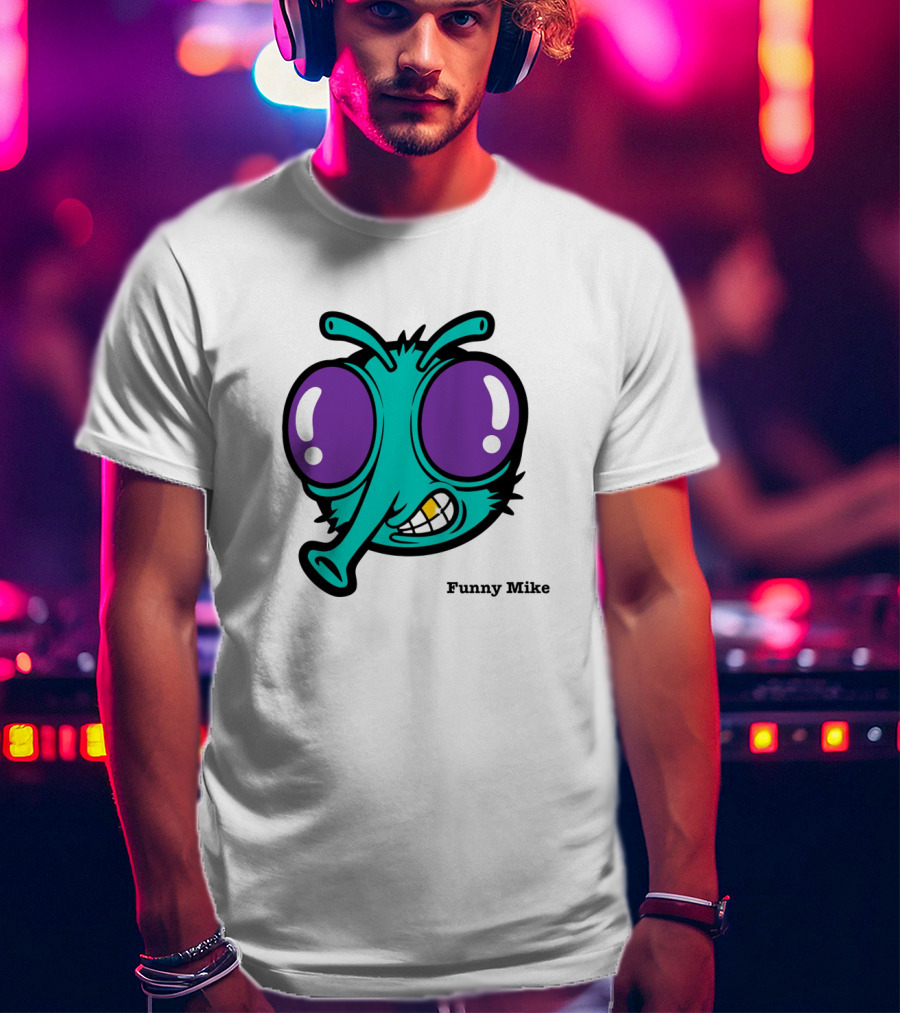 Funny Mike Alien Cartoon Face With Large Purple Eyes And Grinning Expression T-Shirt