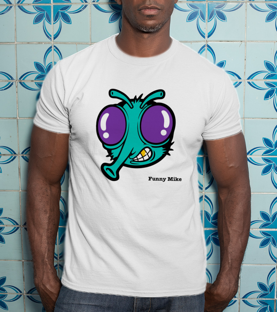 Funny Mike Alien Cartoon Face With Large Purple Eyes And Grinning Expression T-Shirt
