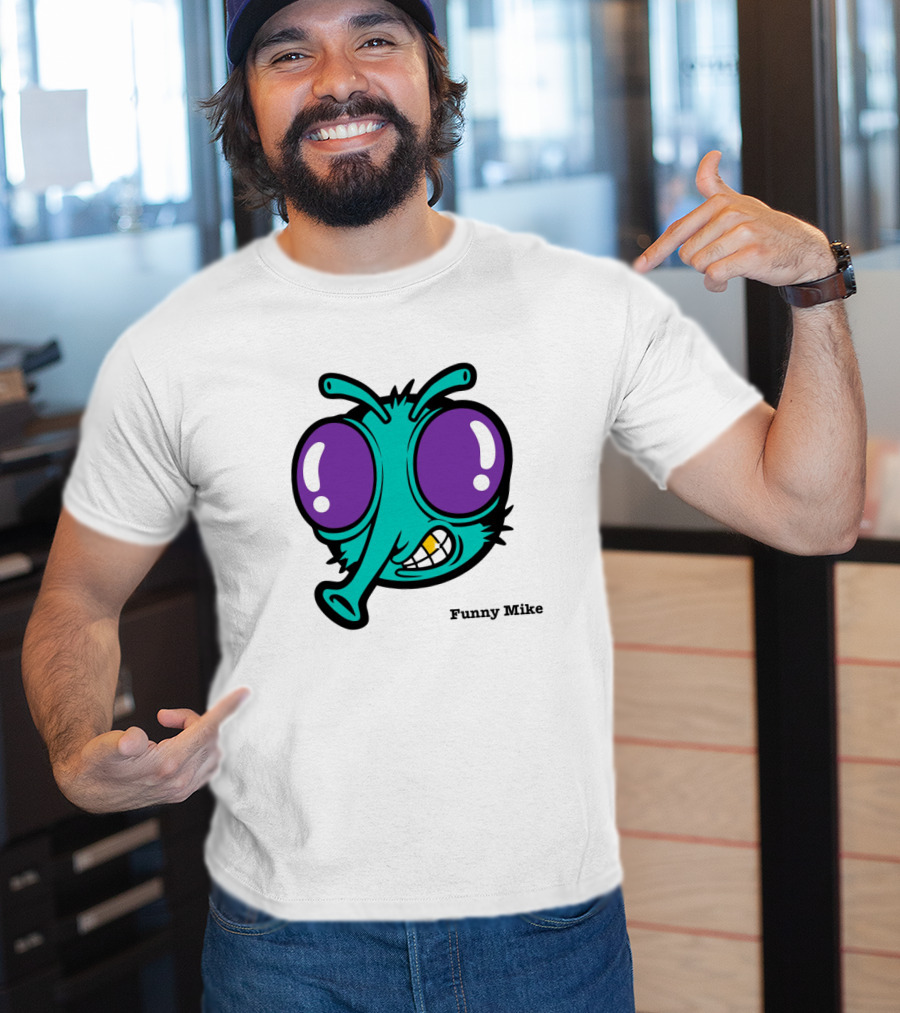Funny Mike Alien Cartoon Face With Large Purple Eyes And Grinning Expression T-Shirt