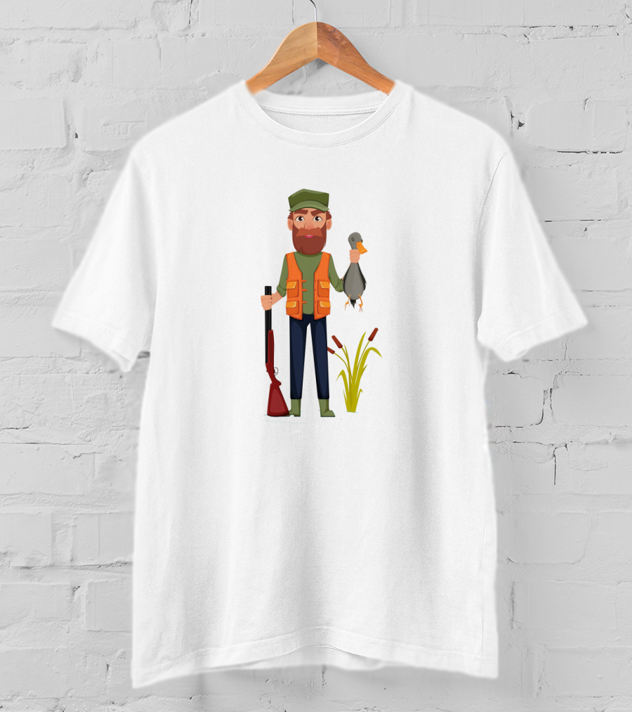 Hunter With Rifle And Duck In Hand T-Shirt