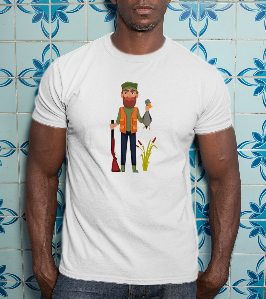 Hunter With Rifle And Duck In Hand T-Shirt