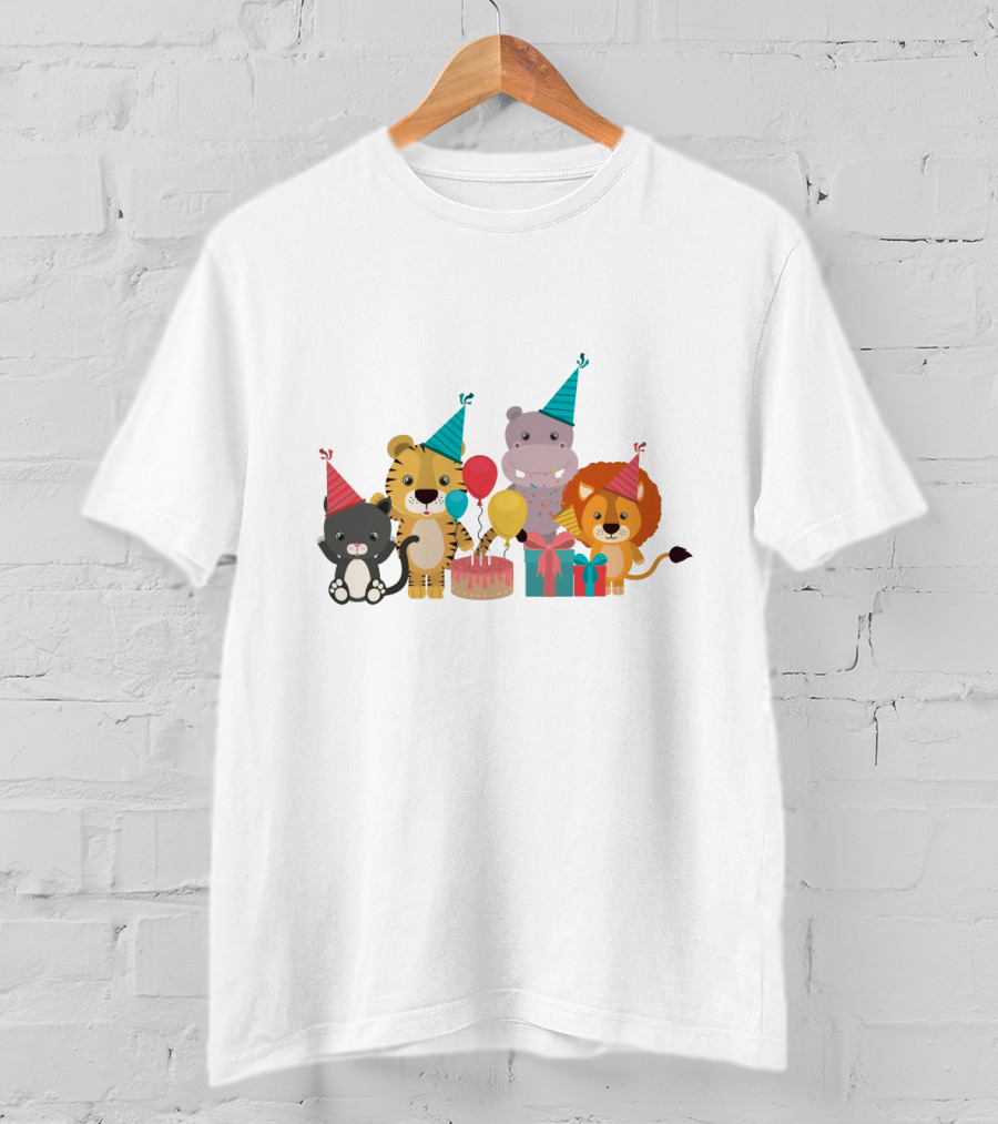 Party Animals Celebration With Balloons And Cake T-Shirt