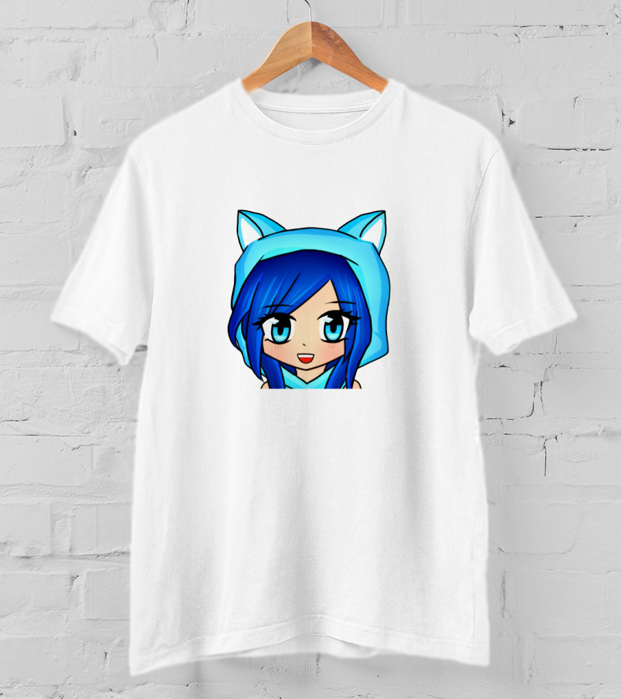 FunnehFunneh Blue-hooded Anime Character With Cat Ears T-Shirt