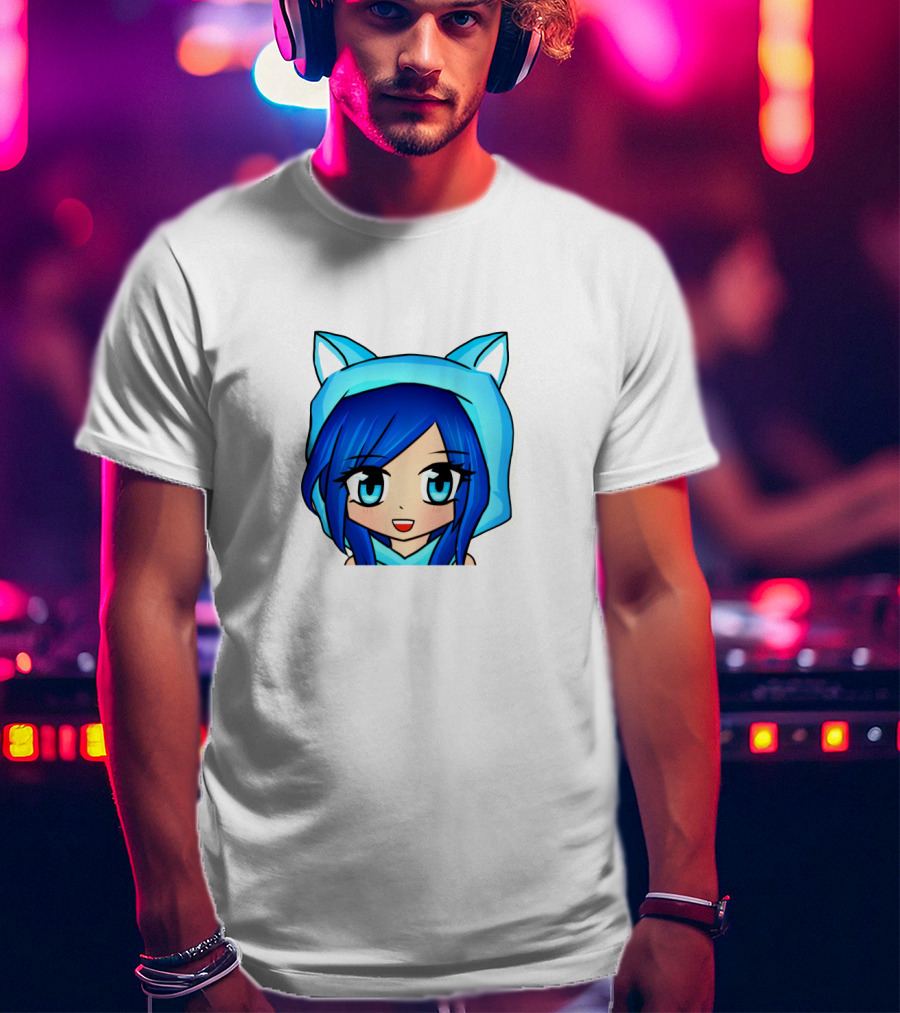 FunnehFunneh Blue-hooded Anime Character With Cat Ears T-Shirt