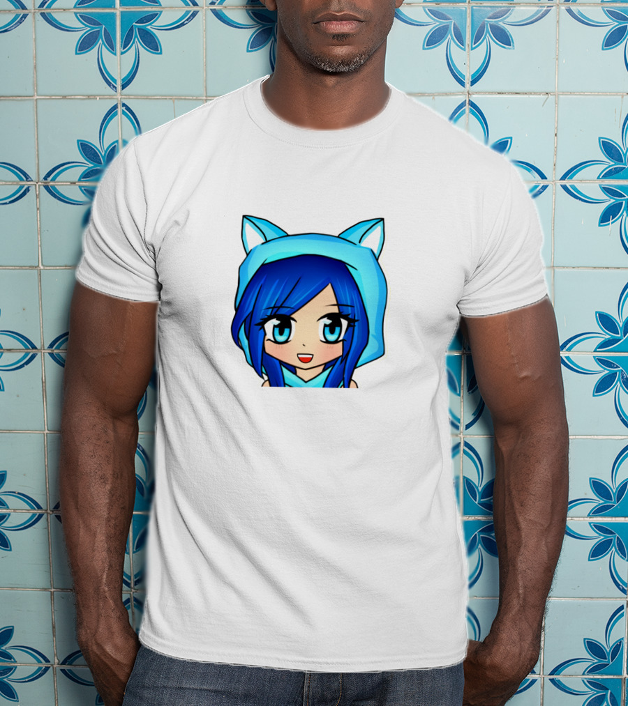 FunnehFunneh Blue-hooded Anime Character With Cat Ears T-Shirt