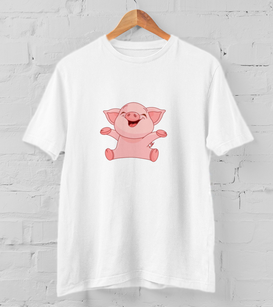 Piggy Minitoon Happy Cartoon Pig Character T-Shirt