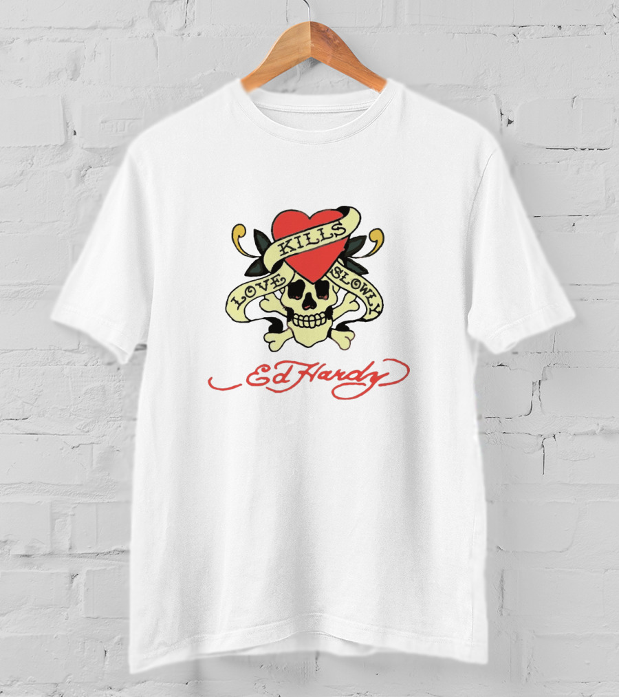Ed Hardy Love Kills Slowly Skull Heart Tattoo T-Shirt
