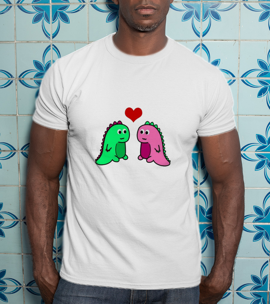 LaurDIY Green And Pink Dinosaur Heart T-Shirt