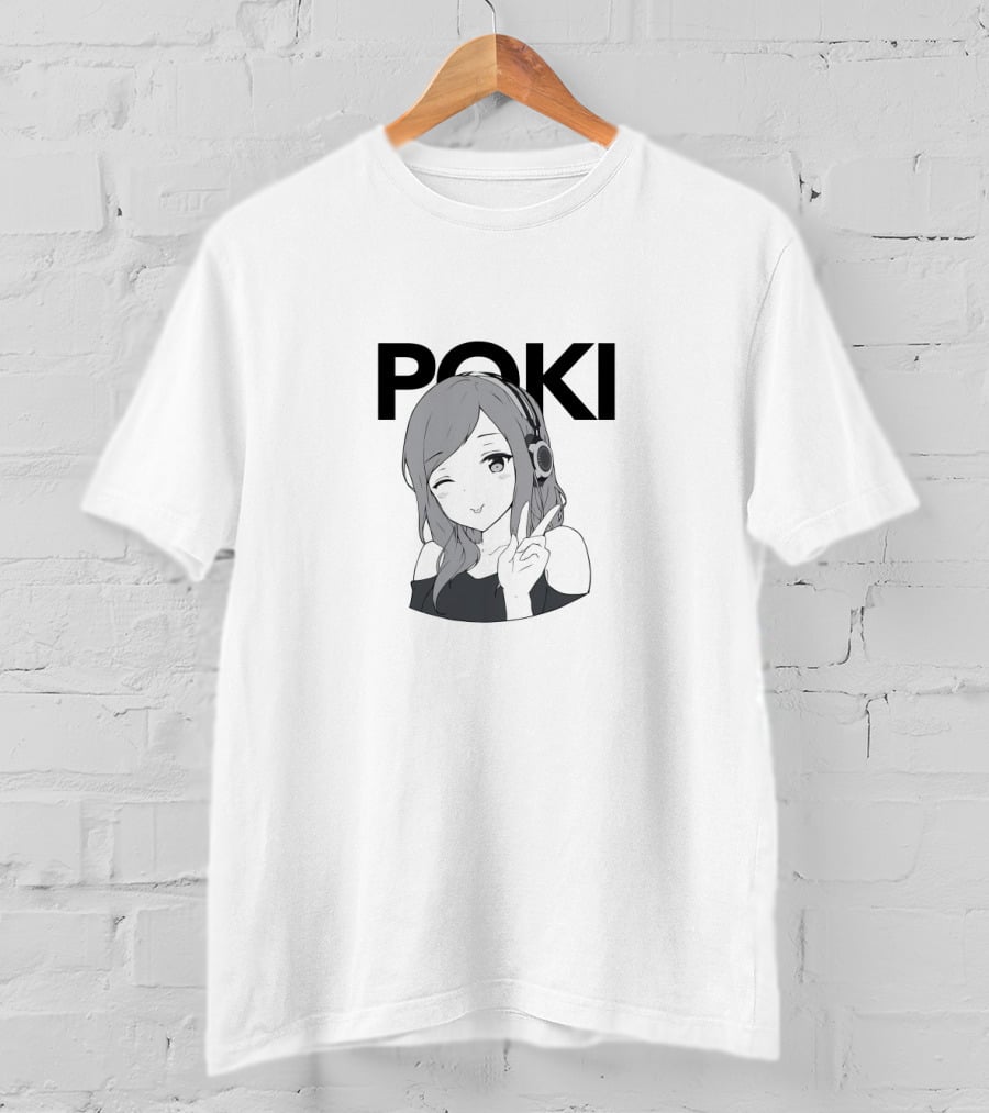 Poki Anime Style Winking Character With Headphones And Peace Sign T-Shirt