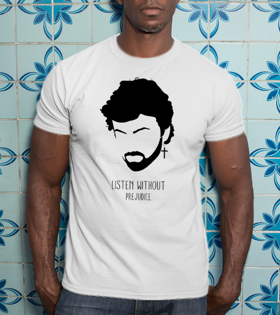 Listen Without Prejudice Graphic With Cross Earring T-Shirt
