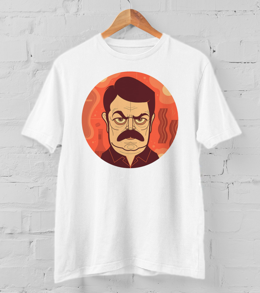 Ron Swanson Bacon And Steak Mustache Orange Circle T-Shirt
