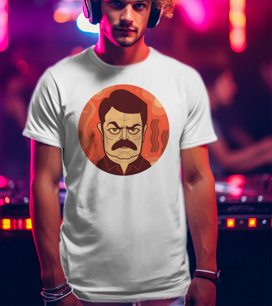 Ron Swanson Bacon And Steak Mustache Orange Circle T-Shirt