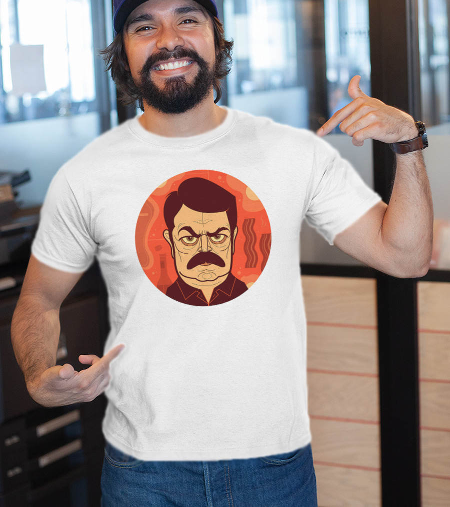 Ron Swanson Bacon And Steak Mustache Orange Circle T-Shirt