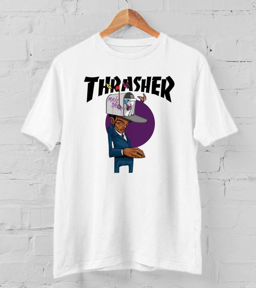 THRASHER Mail Drop Cartoon Character With Butterflies T-Shirt